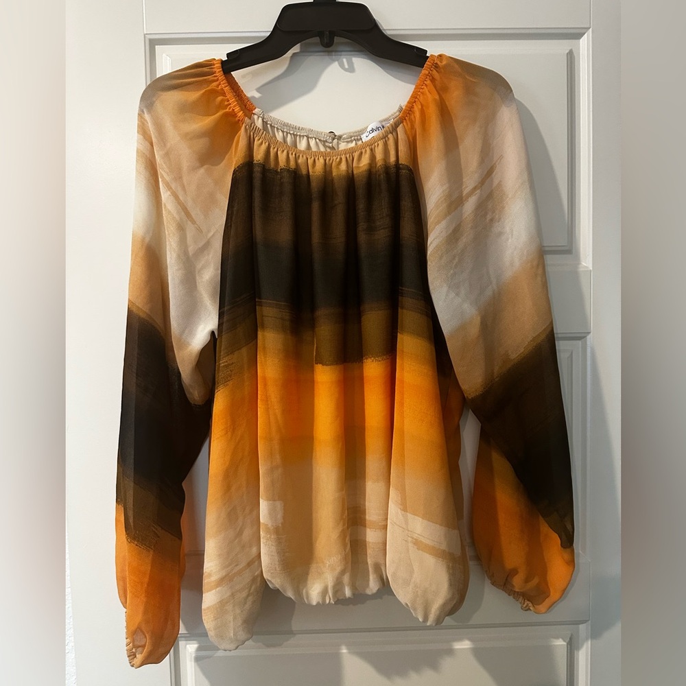 Calvin Klein Orange Brown Cream Gradient Peasant Tunic
